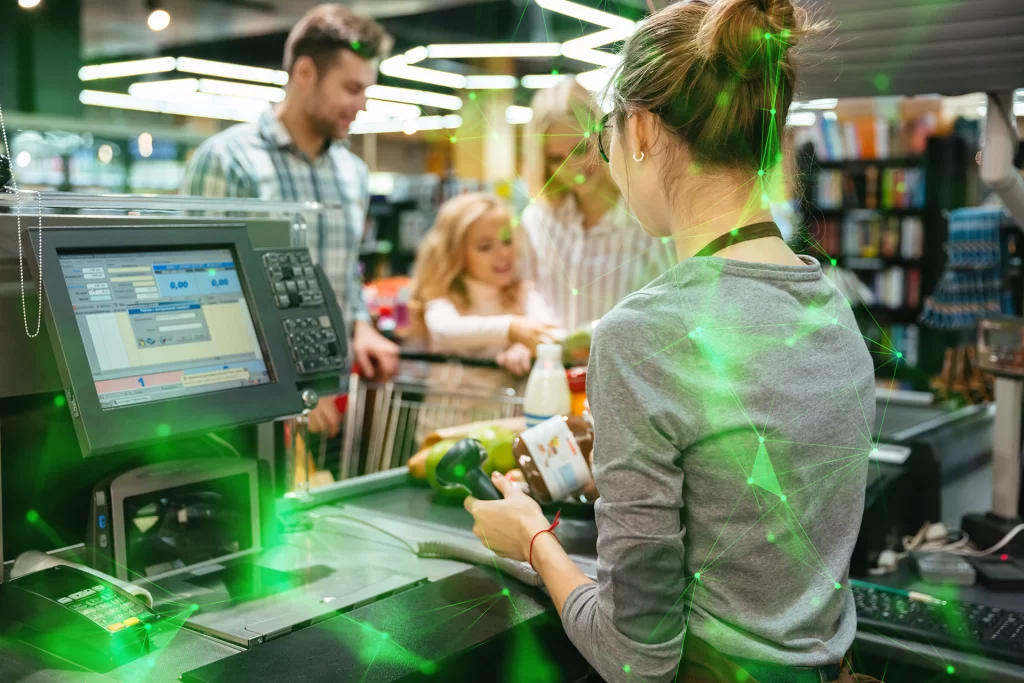beautiful-family-standing-cash-counter-green-plexus