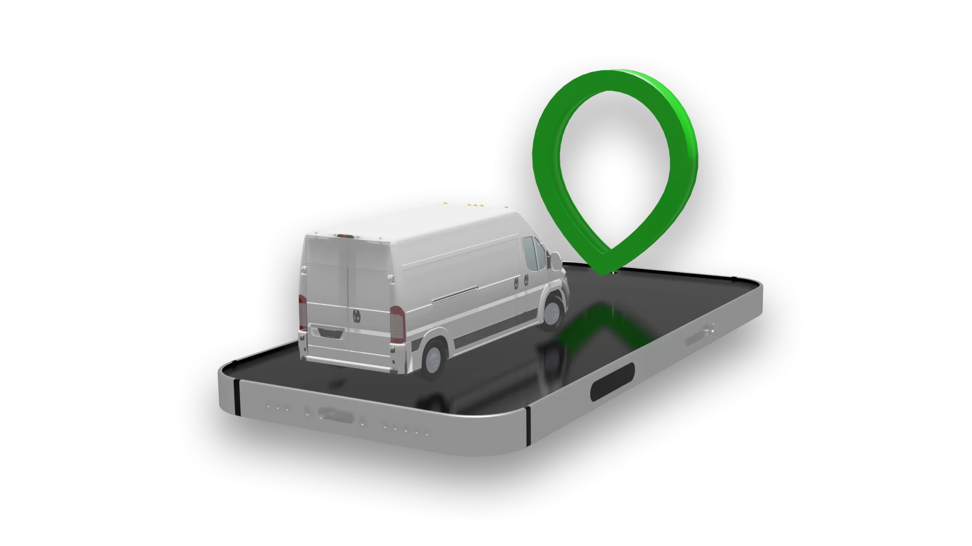 3d van and mobile phone with geo2 logo