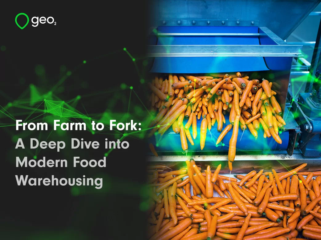 "From Farm to fork: A deep dive into modern food warehousing" title page with Carrots in factory and green Plexus overlayed
