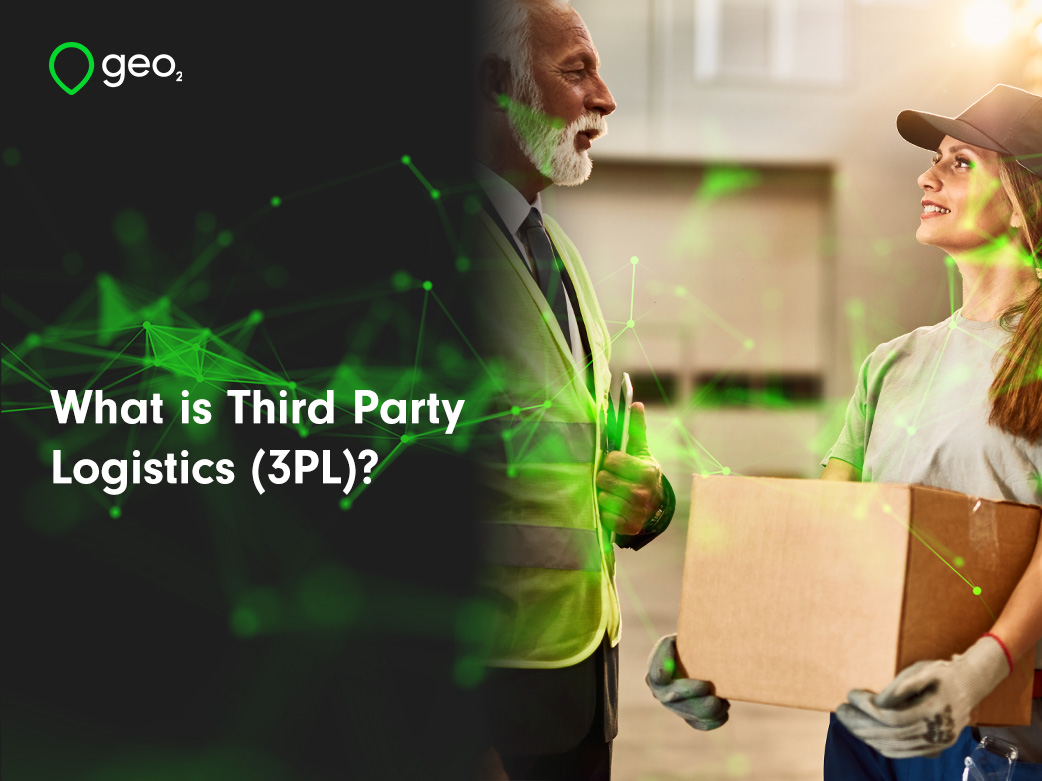 "What is Third Party Logistics (3PL)" title page with a Woman holding a parcel whilst speaking to a man with plexus overlaid