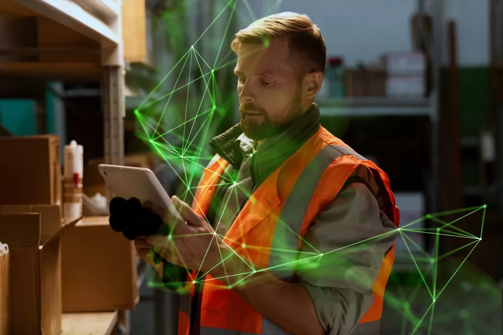 young man working warehouse green plexus