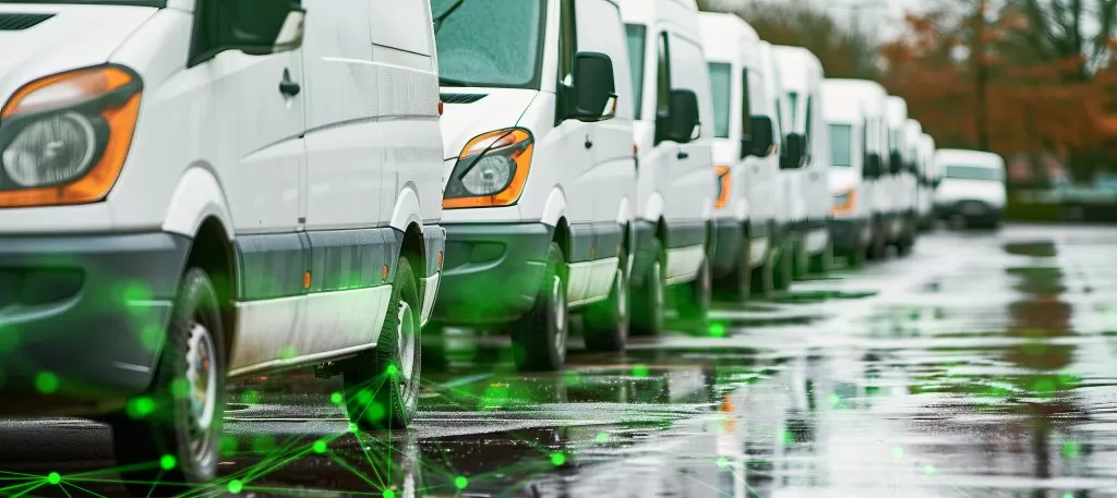 white delivery vans parked well lit lot ready efficient transportation green plexus